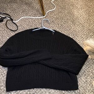 Black Cropped Cable Knit Sweater